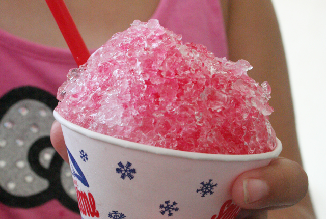 Pink snow cone in cup