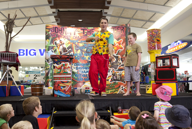Johnny the Jester performing a public show for kids