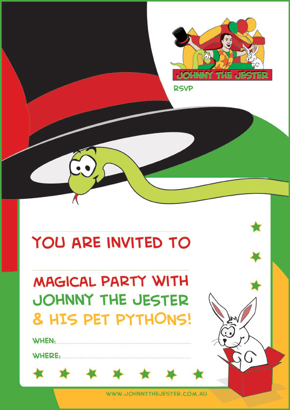 Snake wearing top hat coloured invitation
